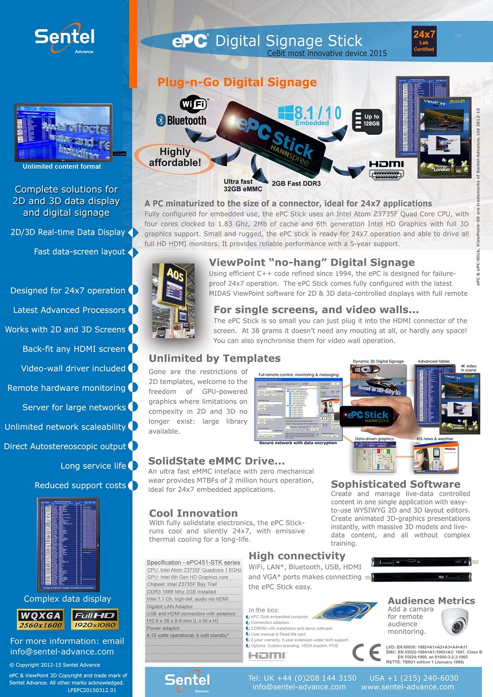 ePC Stick Quad core 1.8 GHz Embedded Windows